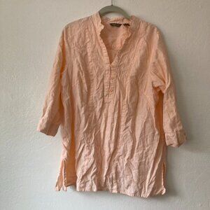 Kenar 100% Linen Breezy Popover Blouse 1X Pink 3/4 Sleeves Lagenlook Beach Light